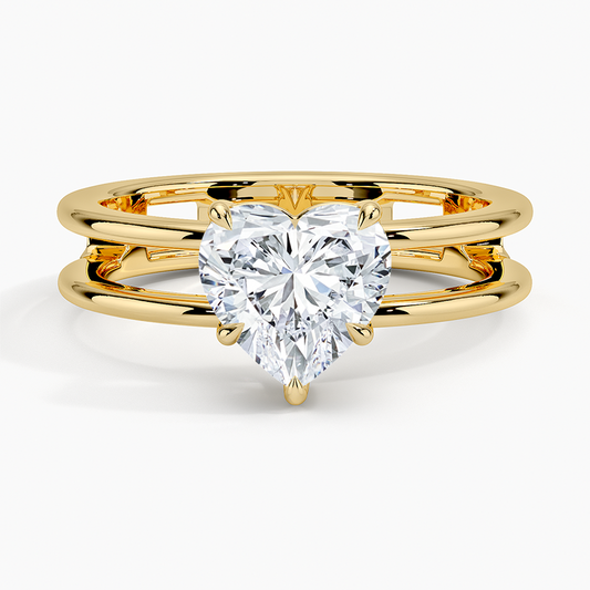 Aimee Open Double Band Solitaire Ring - Heart Center Stone