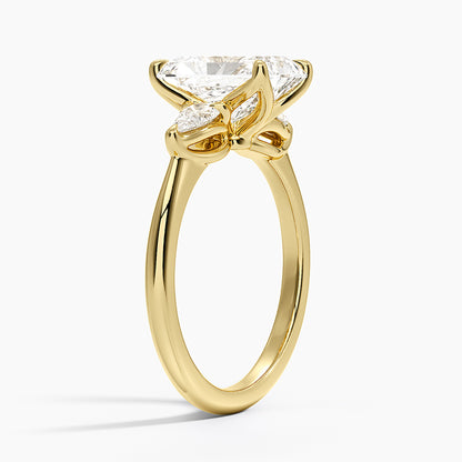 Fleur Three Stone Diamond Ring - Radiant Cut Center Stone