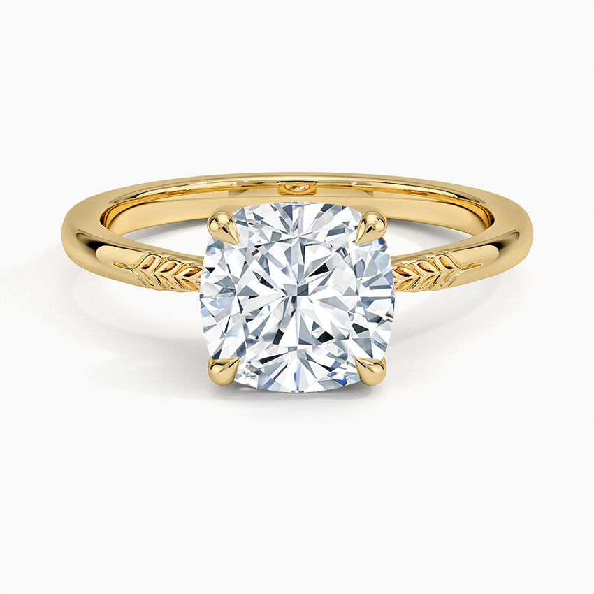 Laurel Engraved Ring - Cushion Cut Center Stone