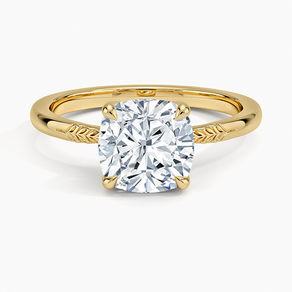 Laurel Engraved Ring - Cushion Cut Center Stone