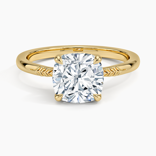Laurel Engraved Ring - Cushion Cut Center Stone