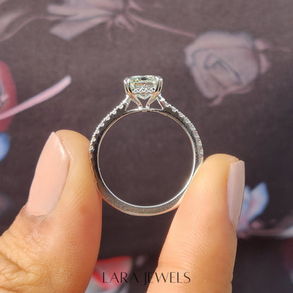Lab grown emerald engagement ring in Lara Jewels setting, available in Silver. IGI certified, ethically sourced, handcrafted at Lara Jewels.