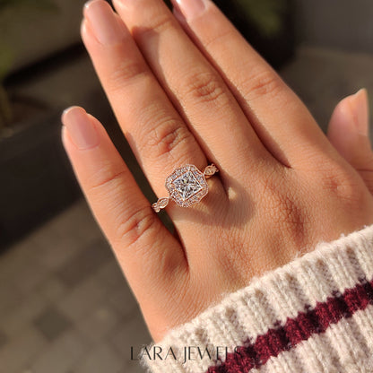 Lab grown princess engagement ring in Lara Jewels setting, available in Silver. IGI certified, ethically sourced, handcrafted at Lara Jewels.