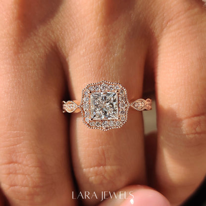 Lab grown princess engagement ring in Lara Jewels setting, available in Silver. IGI certified, ethically sourced, handcrafted at Lara Jewels.